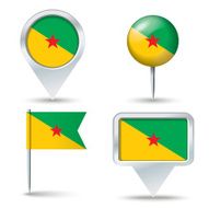 Map pins with flag of French Guiana
