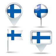 Map pins with flag of Finland