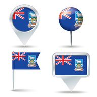 Map pins with flag of Falkland Islands