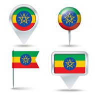 Map pins with flag of Ethiopia