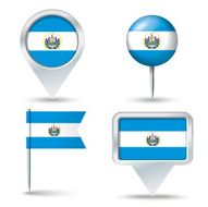Map pins with flag of El Salvador