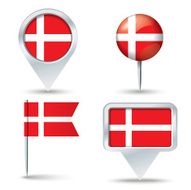 Map pins with flag of Denmark