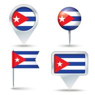 Map pins with flag of Cuba
