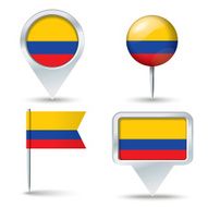 Map pins with flag of Colombia