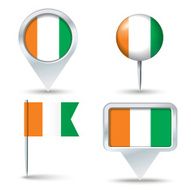 Map pins with flag of Coast Ivory