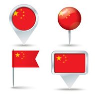 Map pins with flag of China