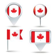 Map pins with flag of Canada