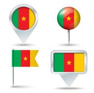 Map pins with flag of Cameroon