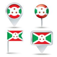 Map pins with flag of Burundi