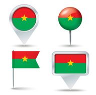 Map pins with flag of Burkina Faso