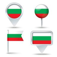 Map pins with flag of Bulgaria