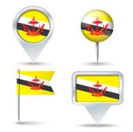 Map pins with flag of Brunei