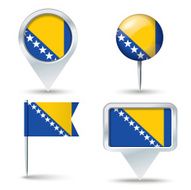 Map pins with flag of Bosnia and Herzegovina