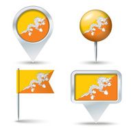 Map pins with flag of Bhutan