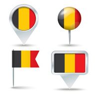 Map pins with flag of Belgium
