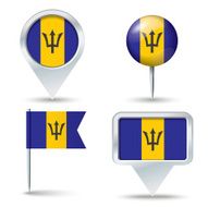 Map pins with flag of Barbados