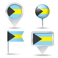 Map pins with flag of Bahamas