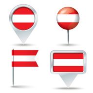 Map pins with flag of Austria
