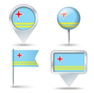 Map pins with flag of Aruba
