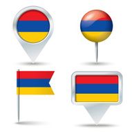 Map pins with flag of Armenia