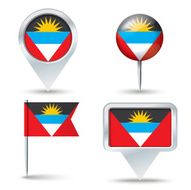 Map pins with flag of Antigua and Barbuda