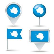 Map pins with flag of Antarctica