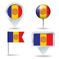 Map pins with flag of Andorra