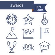 Set of line icons for award success and victory icons