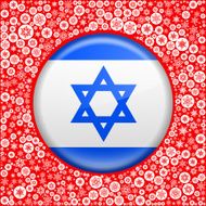 Israeli Flag on Red Snowflake Background