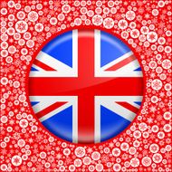 U K Flag on Red Snowflake Background