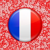 French Flag on Red Snowflake Background