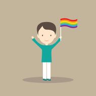 Happy man with rainbow flag in hand