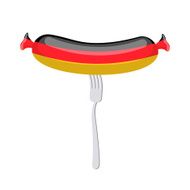 Germany banger Sausage on a fork Traditional delicacy in color