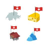 Set icons Switzerland Map and cheese Bank Alps