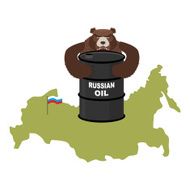 Barrel of oil on background maps Russia