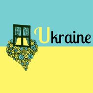Ukraine Flag Heart Doodle with text Ukraine Vector Illustration N2