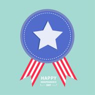 Blue badge with ribbons Award icon Independence day Flat design