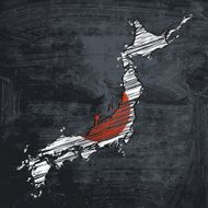 Japan scribbled flag map on dark chalkboard