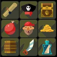 Vector Color Flat Icons Set and Illustrations Pirate