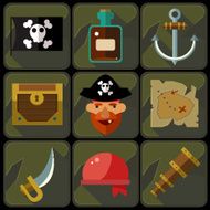 Vector Color Flat Icons Set and Illustrations Pirate N2