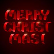 Isolated 3d shiny red ribbons Merry Christmas text on black