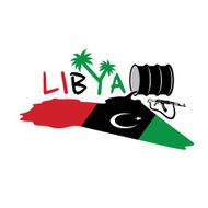 illustration with map and flag of Libya oil barrel