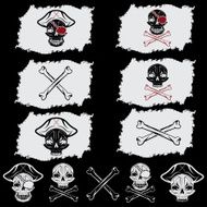 pirate skull with hat set on flags and icons N3