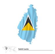 Map of Saint Lucia with flag