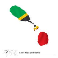 Map of Saint Kitts and Nevis with flag