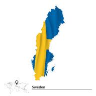 Map of Sweden with flag