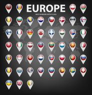 Map markers with flags - Europe Original colors