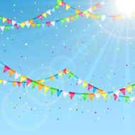 Pennants on sky background