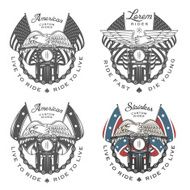 Set of vintage motorcycle emblems and design elements