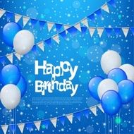 Happy Birthday with balloons flags in blue background